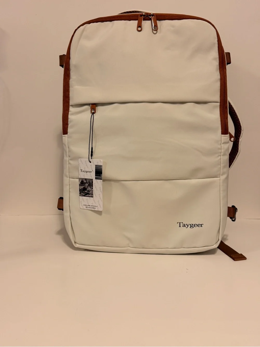 NWT Taygeer Cream and Brown Laptop Travel Backpack